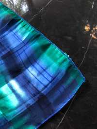Apaszka chustka w pasy błękit i zieleń śliski materiał 51x51 cm BDB
