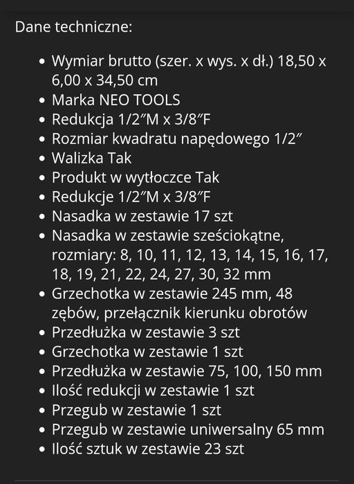 Zestaw kluczy nasadowych w walizce. Nowe !