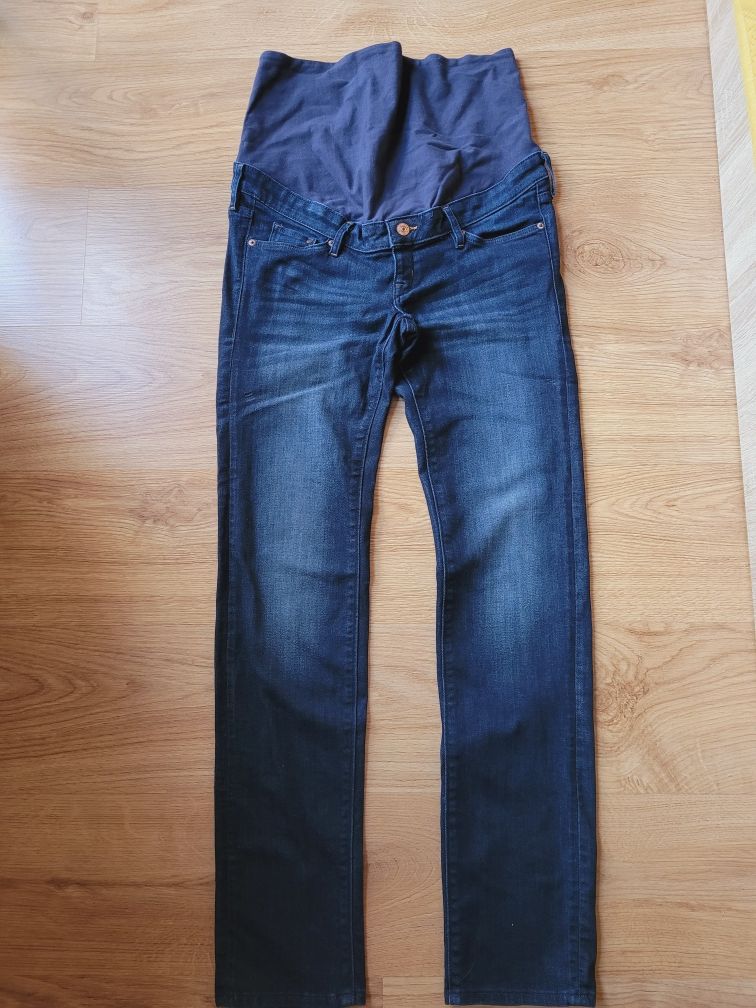 Jeansy proste granatowe denim h&m mama L 40 spodnie ciążowe ciężarnej