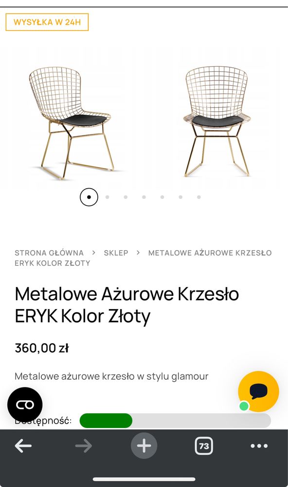 Krzesła ażurowe złote z czarnym metalowe 6 szt lekkie