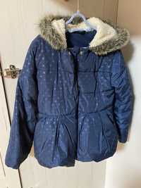 Курточка капюшоном пуховик зимний для девочки mothercare синяя 128 см