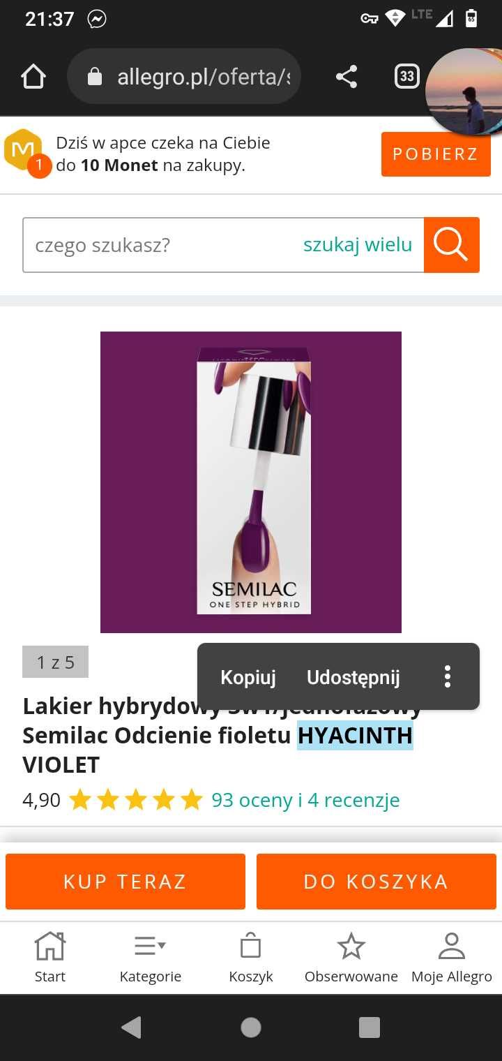 Semilac lakier hybrydowy fioletowy w markerze hyacinth Violet s760.