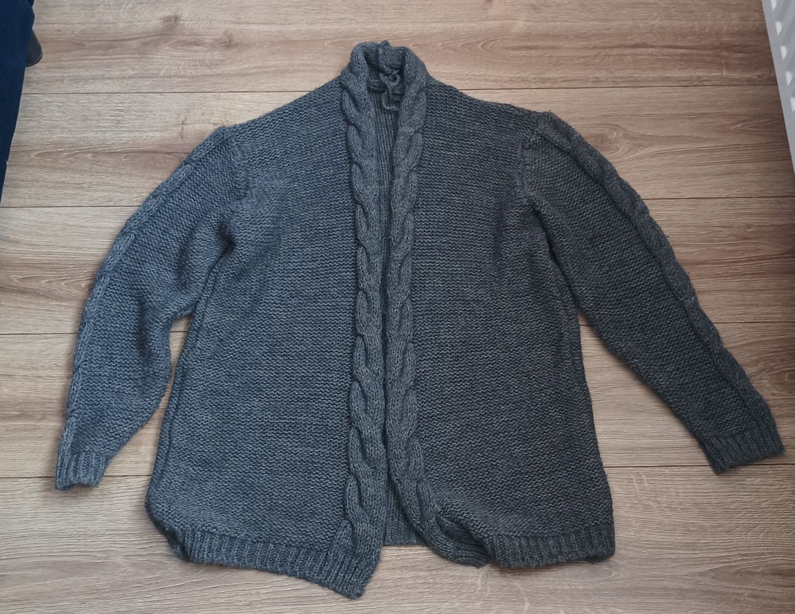 popielaty kardigan warkocz M/L