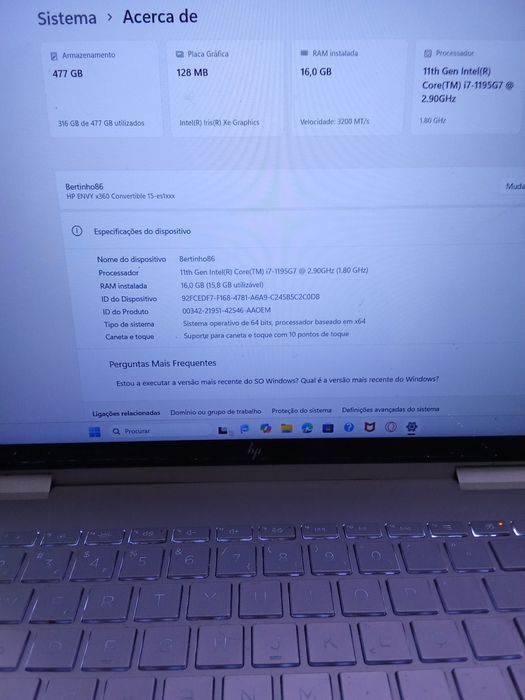 Portátil HP envy x360 11gen i7