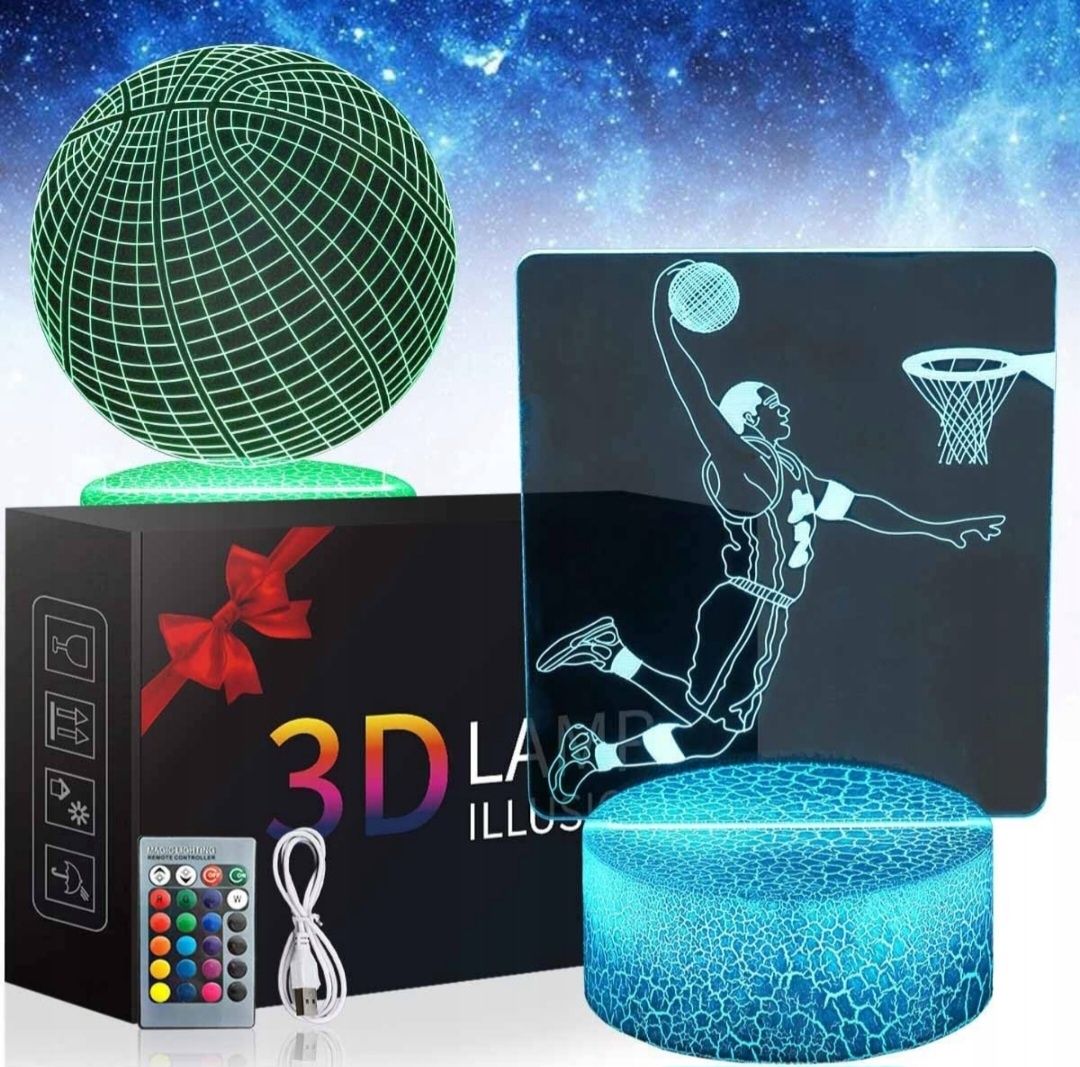 Lampka nocna LED 3D akrylowa z motywem piłki nożnej 2 wzory 7 kolorów