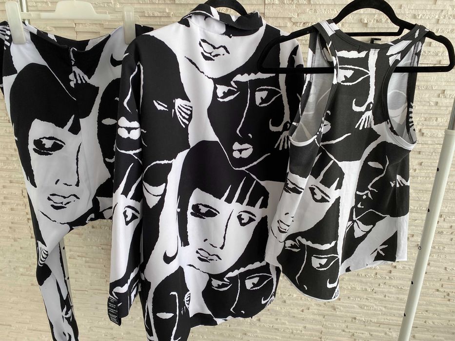 Miss city   3 cz garnitur z printem w twarze Marynarka spodnie top