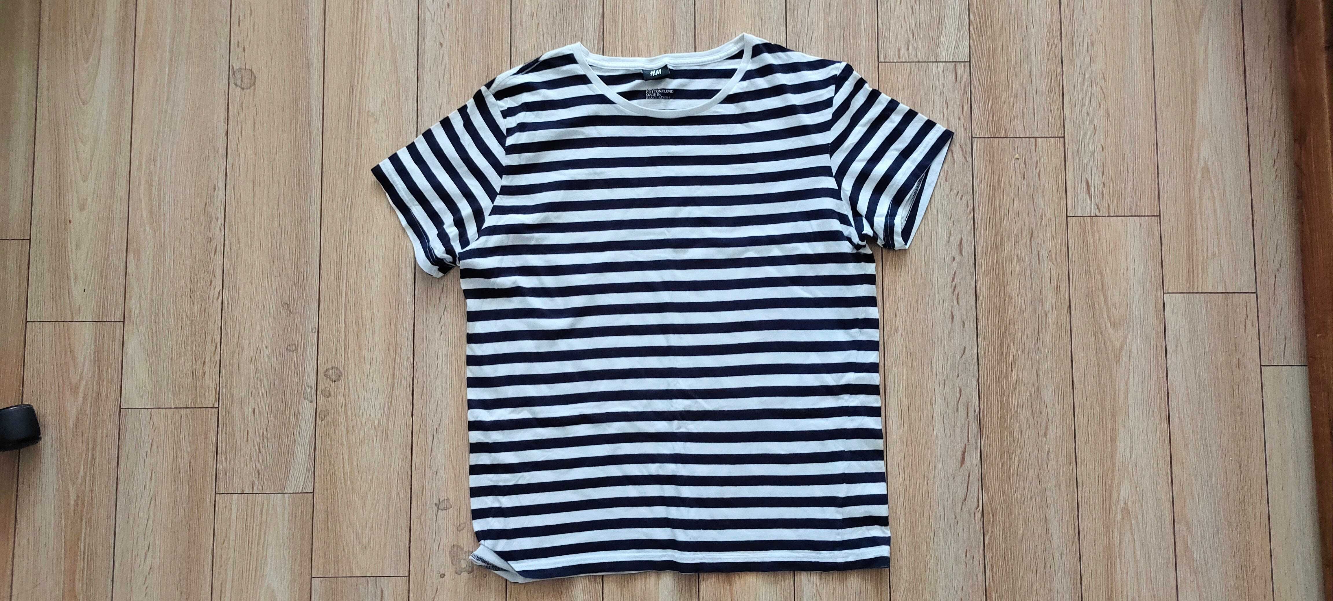 T-shirt koszulka francuska granatowa w białe paski, H&M, r. XL