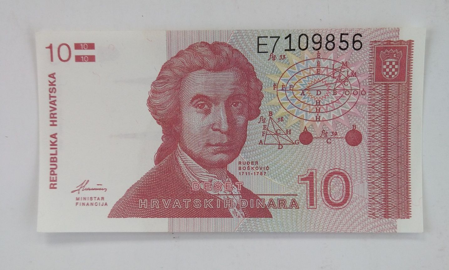 banknot  10 dinarów , Chorwacja , stan bankowy