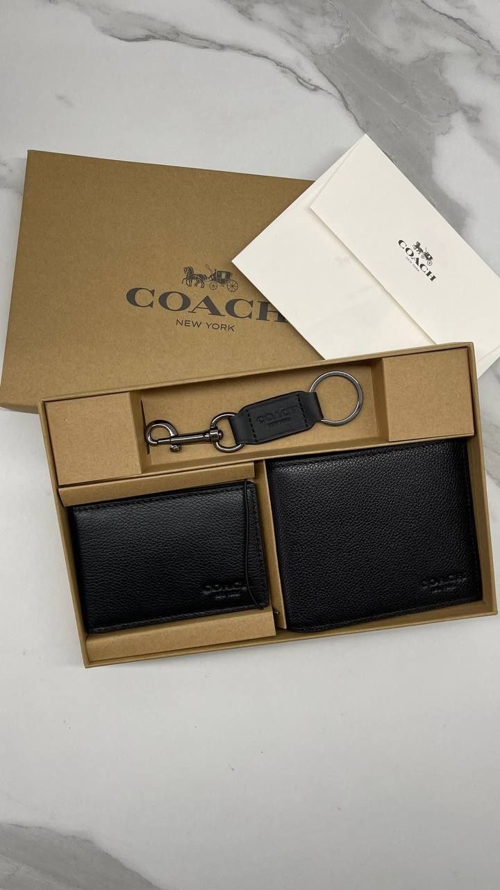 COACH чоловічий гаманець+візитниця+брелок