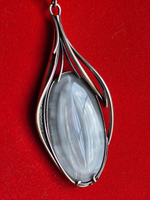 Damski srebrny łańcuszek ogromną zawieszka z kwarcem 925 80 cm