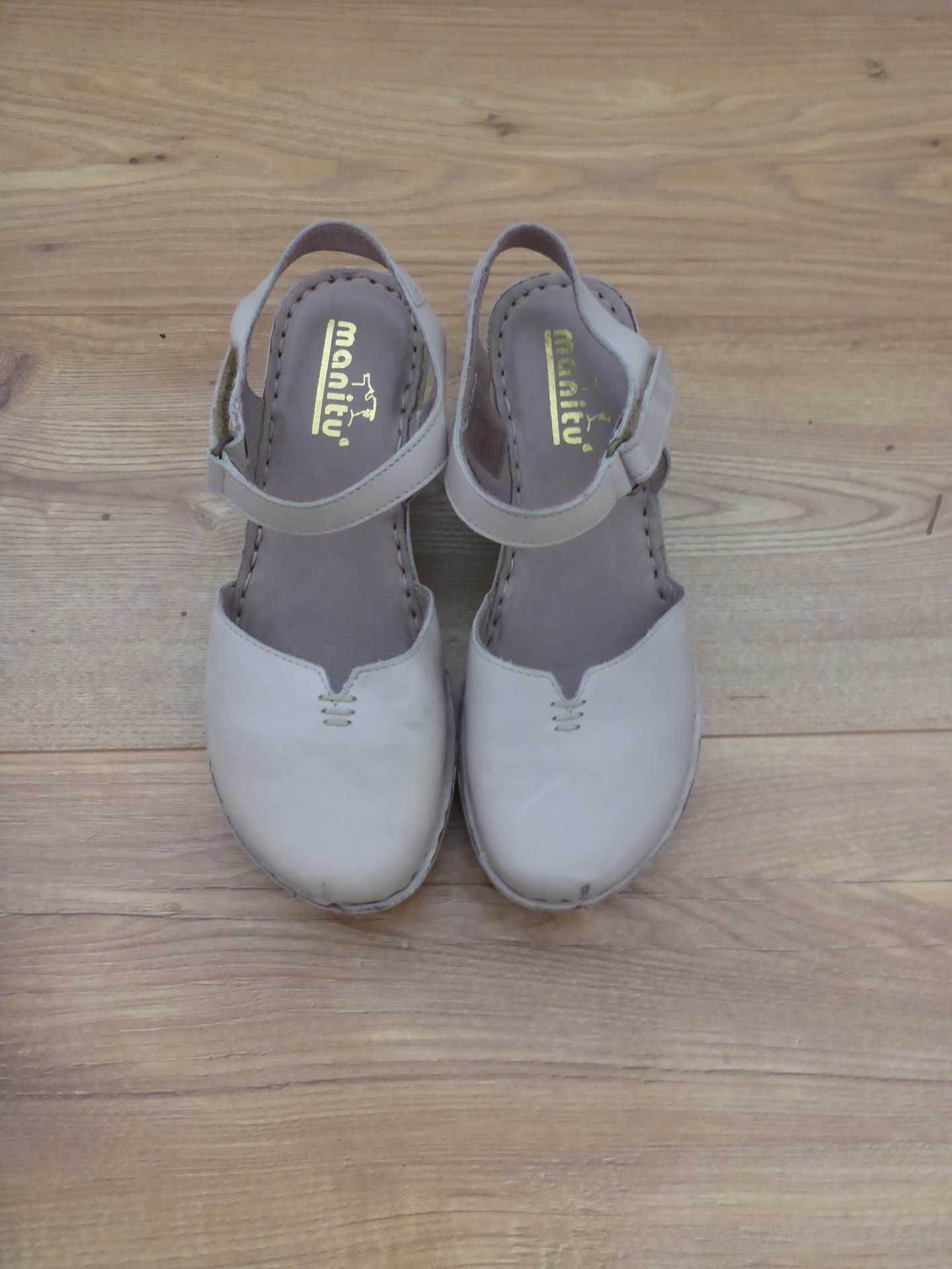 Koturny buty skórzane z odkrytą piętą MANITU r. 36