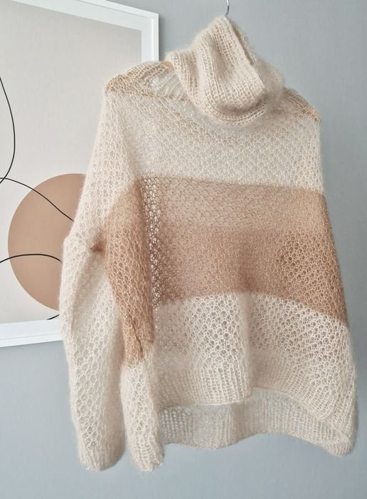 Damski sweterek z moheru i jedwabiu ręcznie robiony (oversize)