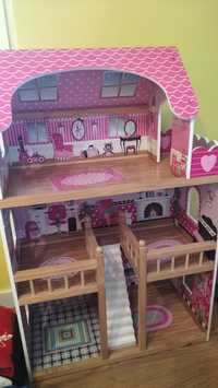 Domek Barbie duży drewniany z mebelkami i kamper