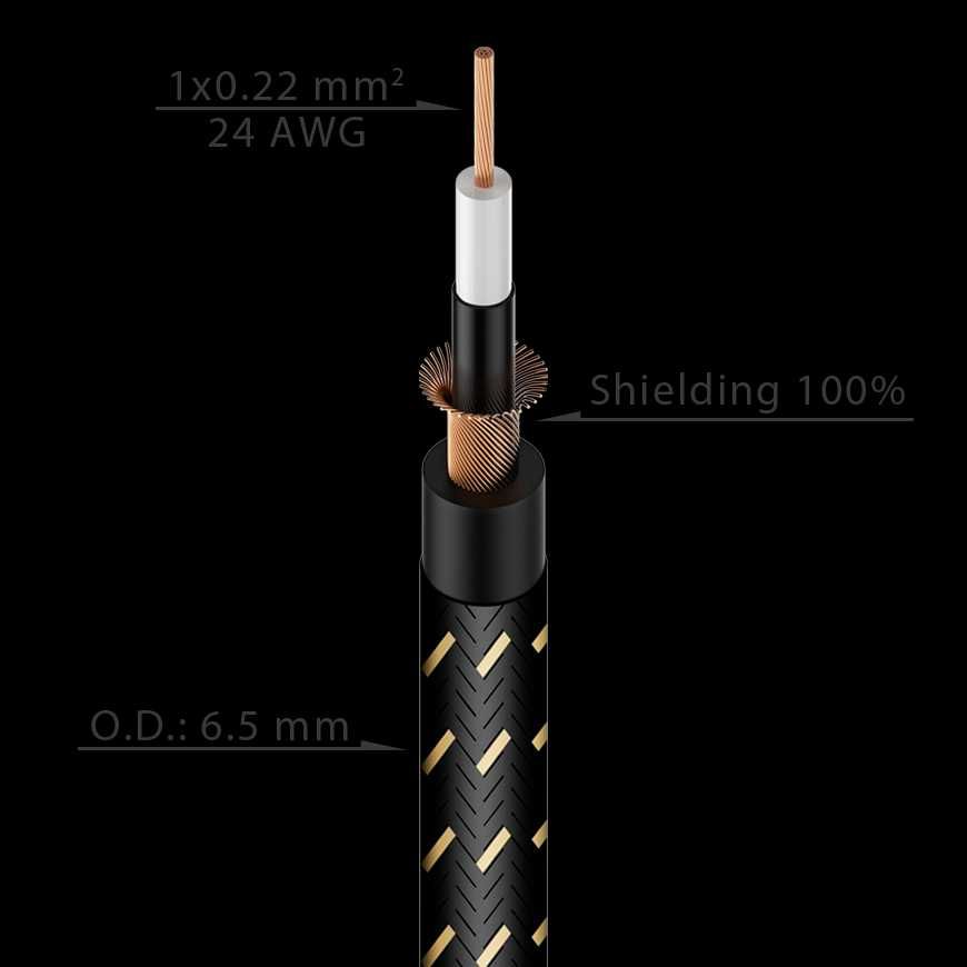 Kabel gitarowy w oplocie 5m Jack-Jack kątowy Roxtone TGJJ310L5 No.11