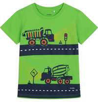 T-shirt dziecięcy chłopięcy Bawełna zielony 110 pojazdy budowlane Endo