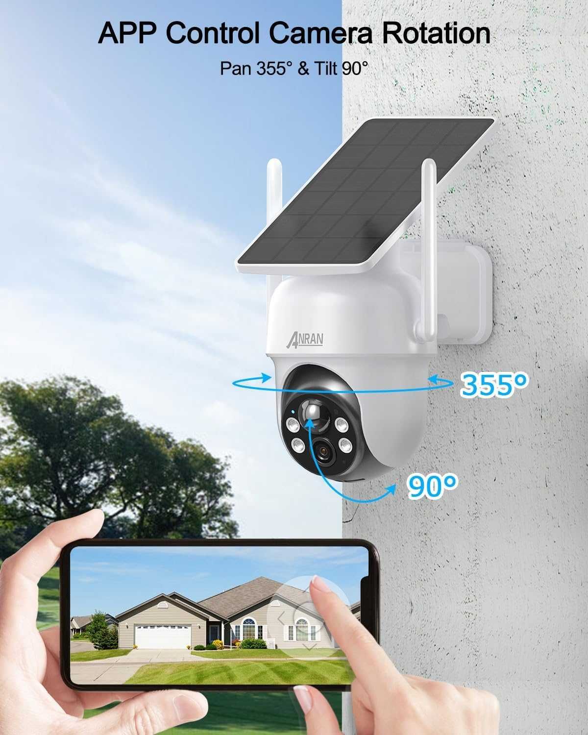 Kit CCTV 4 câmaras 4MP rotativas solar 360º com bateria WiFi noturna