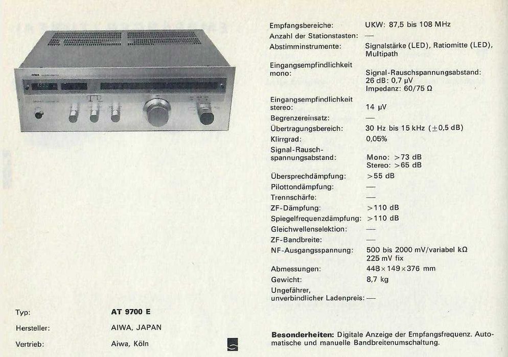 Aiwa At9700 cyfrowo/analogowy tuner najwyższy model 79r Japan BdB stan