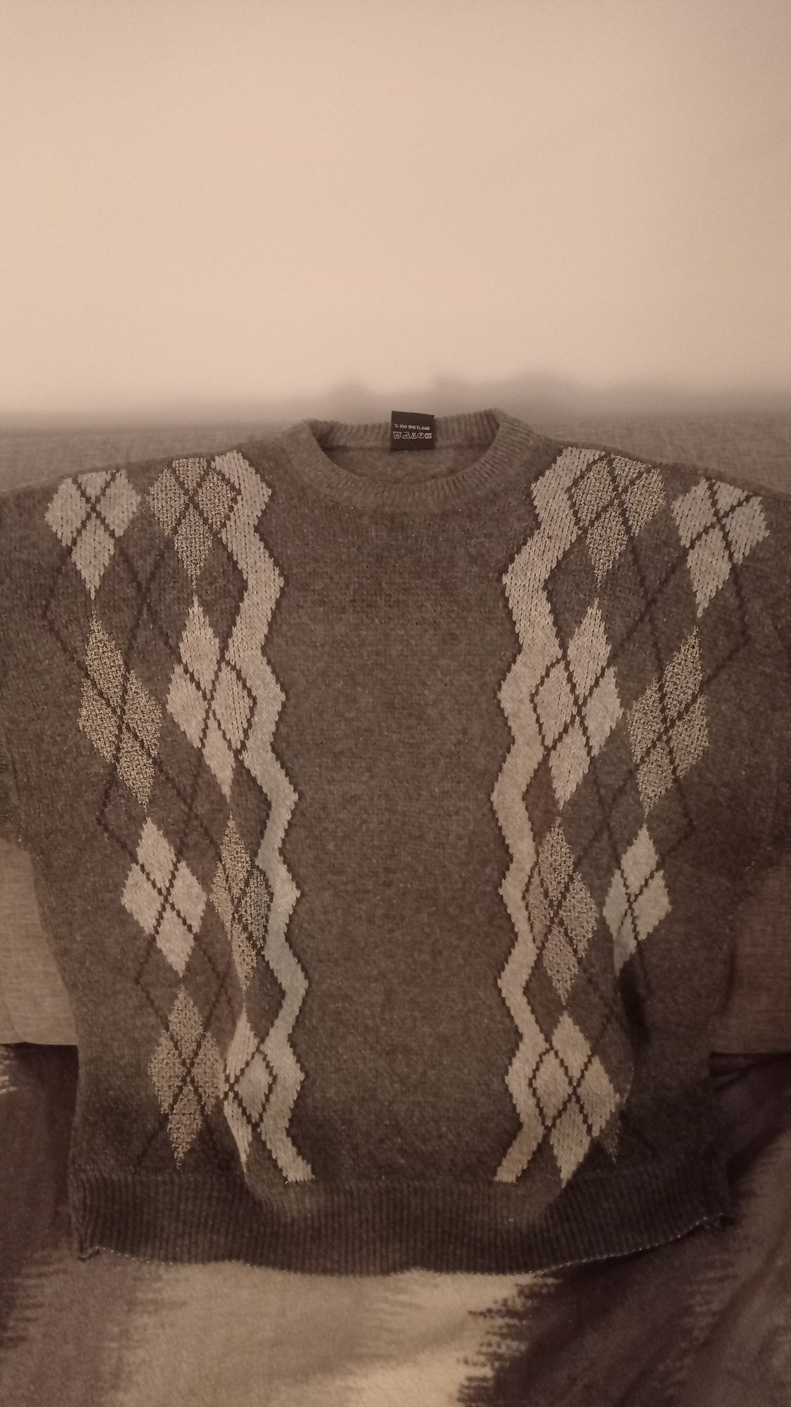 Sweter męski vintage 100% shetland. Sweter retro shetland