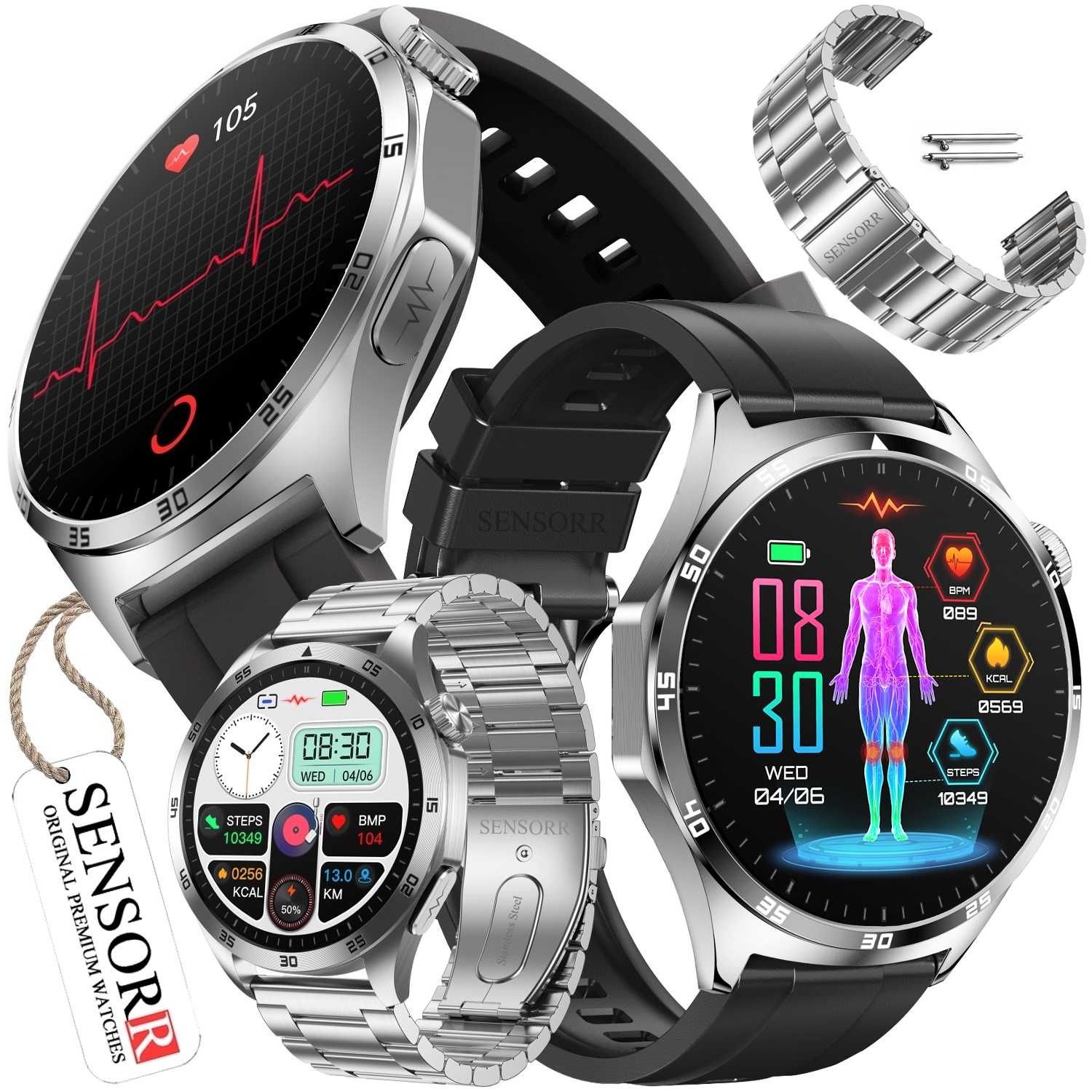 SMARTWATCH Męski Rozmowy SMS EKG Pomiar Cukru CIŚNIENIE Temperatura PL