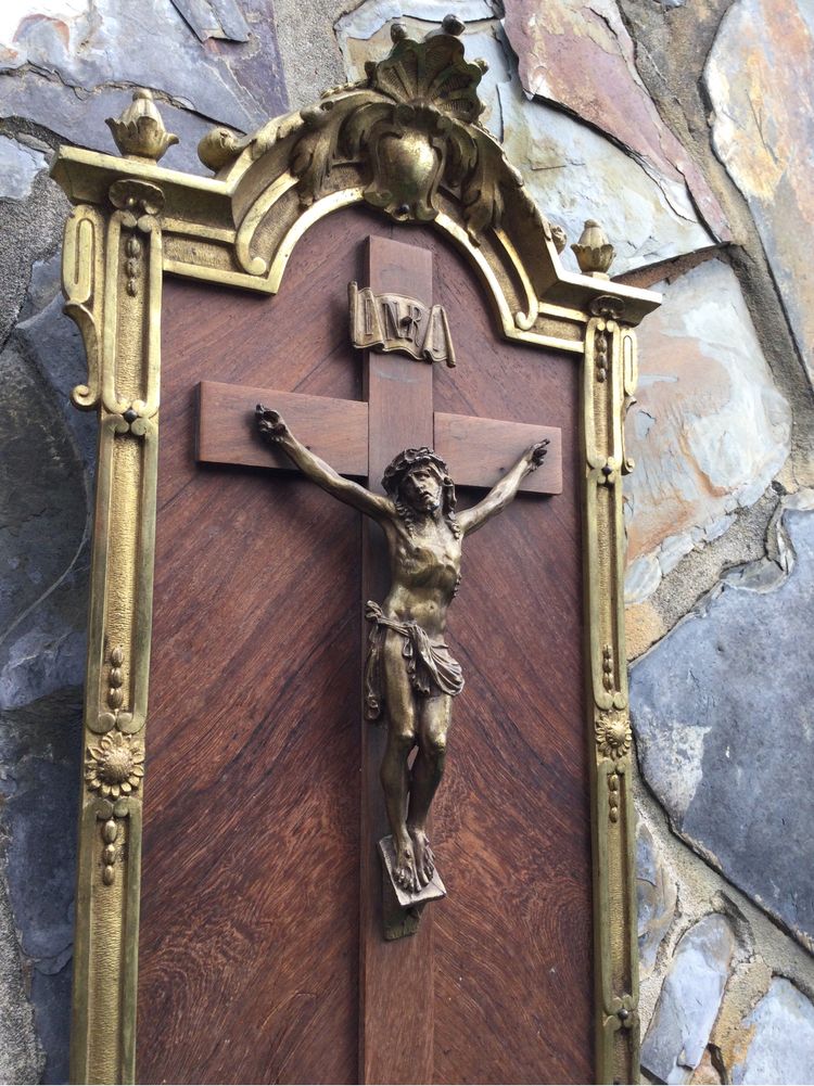 Cristo Cruzifixo Moldura Bronze Potugal Séc XIX Marcado 45,5 cm