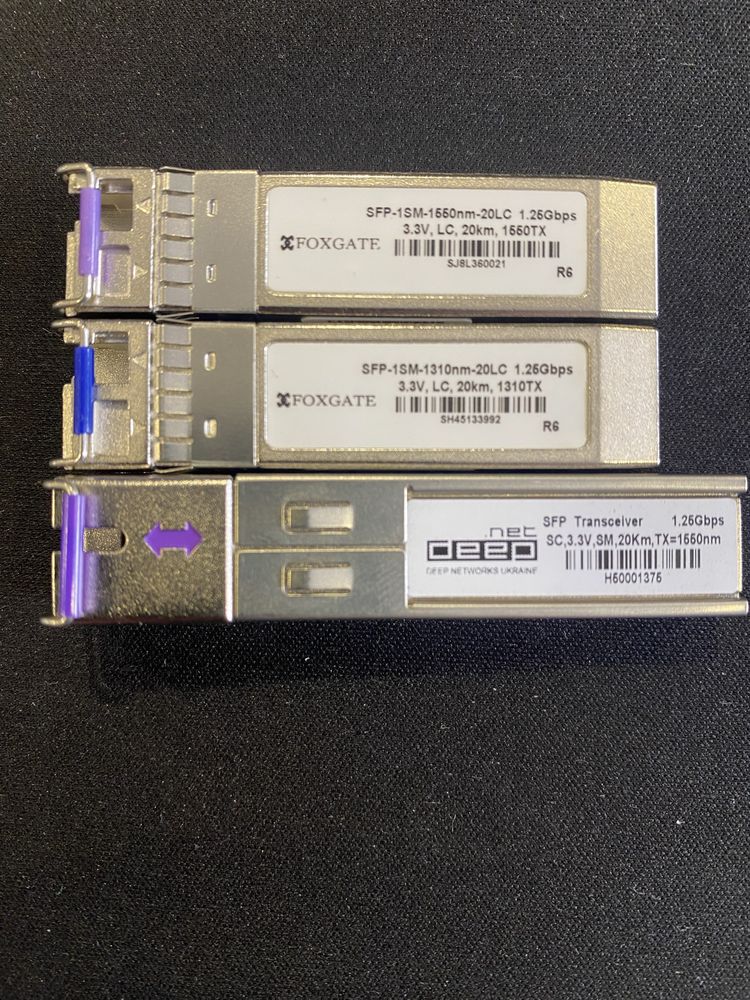 SFP трансиверы, 1310,1550, 1,25Gbps, 20км