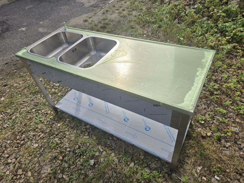 Zlew dwukomorowy z blatem roboczym i półka 180x60x85