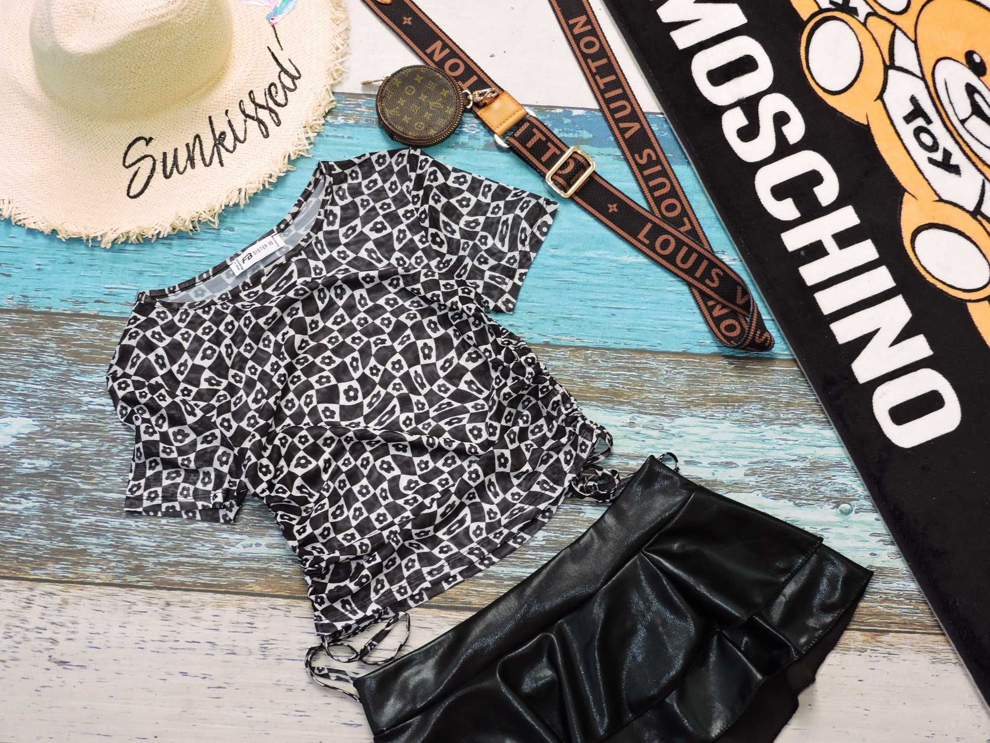 Fishbone Siateczkowy crop top marszczenia xs