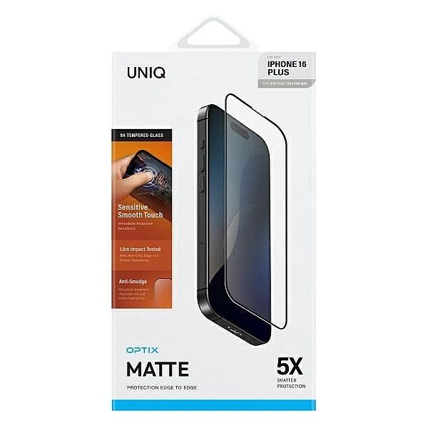 Szkło hartowane UNIQ Optix Matte z aplikatorem matowe na iPhone 16 Plu