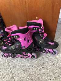 Conjunto patins em linha + proteções + capacete