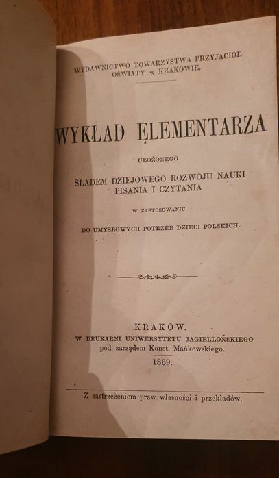 Wykład elementarza 1869 Kraków Oryginał