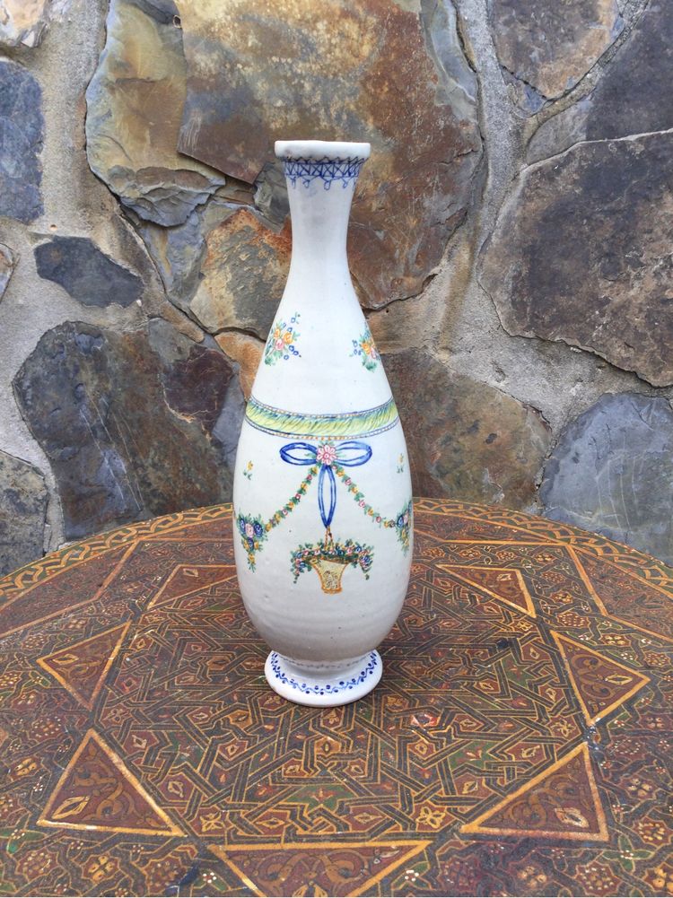 Jarra Faiança Viana Séc XIX Pintada à mão 31 cm Assinada