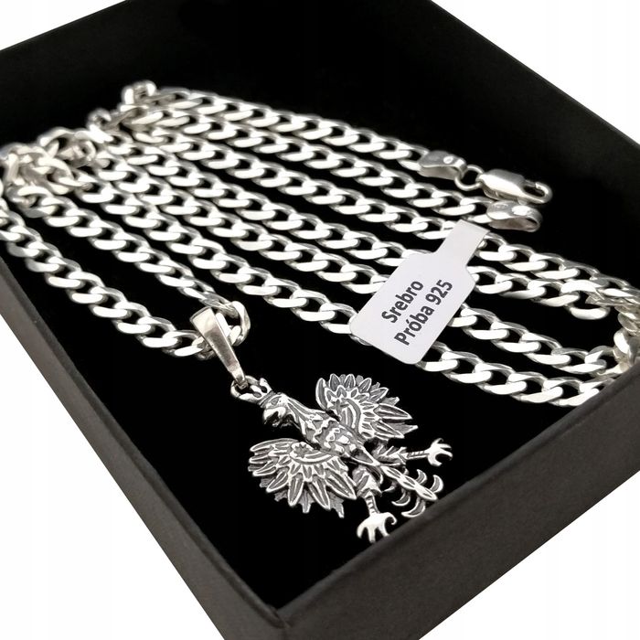 Srebrny Łańcuszek Pancerka+medalik Orzeł 925/60cm