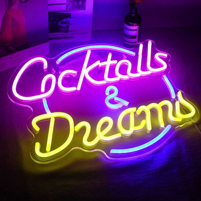 Sinal Luminoso Néon LED em Acrílico " Cocktails & Dreams "