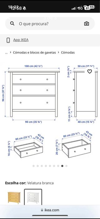 Hemnes cómoda 3 gavetas