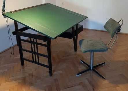 Stary stół kreślarski_design loft,vintage,industrial_krzesło obrotowe