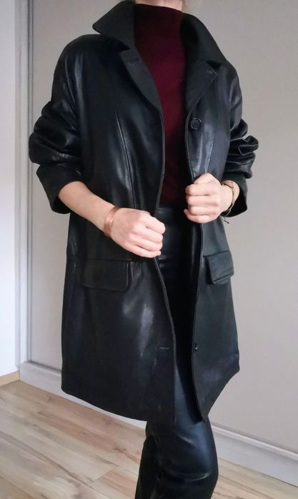 Czarna kurtka damska ze 100% skóry naturalnej, oversize, rozm. 38 - 44