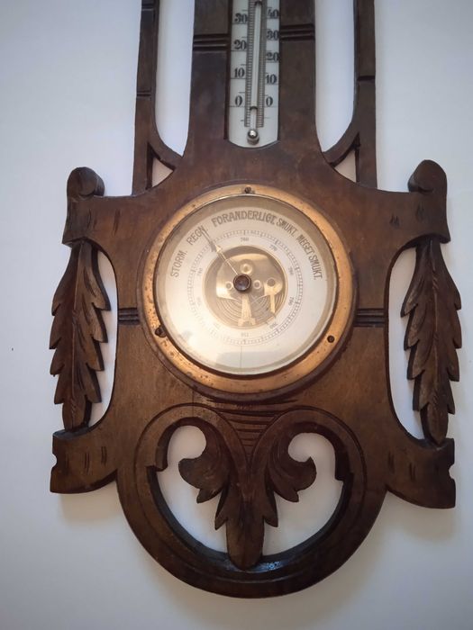 Stary secesyjny barometr z termometrem stacja pogody