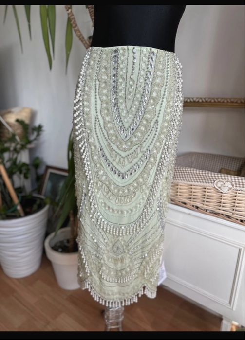 Asos luxe cekinowa spódnica midaxi midi m 38 L  40 miętowa