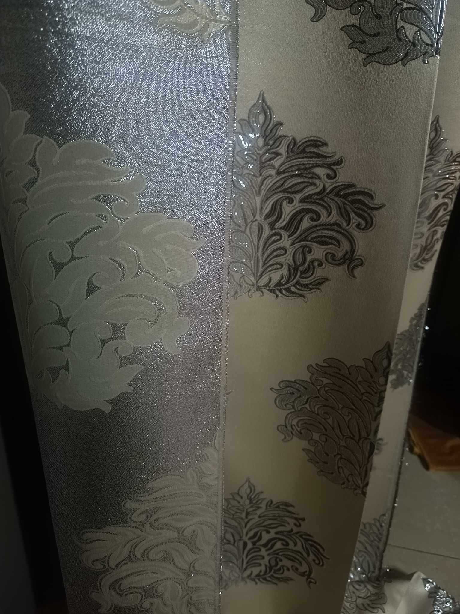 zasłony z metra ORNAMENT SREBRNY w BEŻU, szer 140 cm GLAMOUR