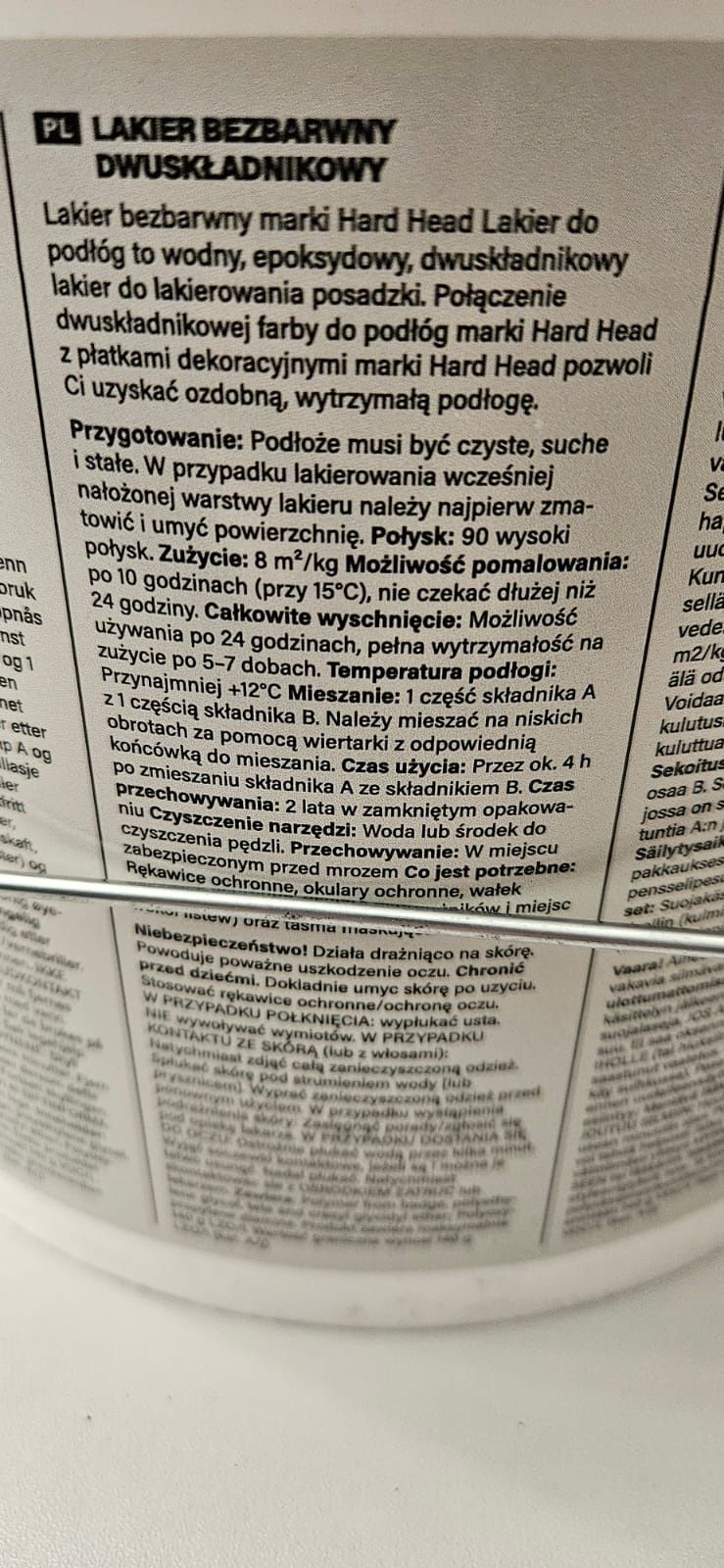 Lakier bezbarwny dwuskładnikowy do  posadzek itp.