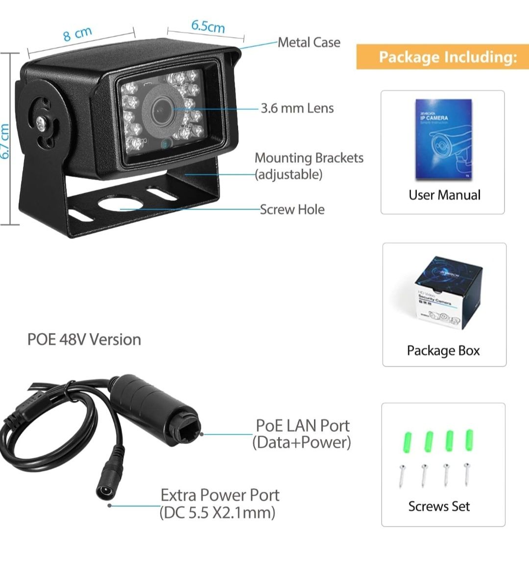 Kamera IP REVODATA 5MP POE, obiektyw 3,6 mm, 10 m