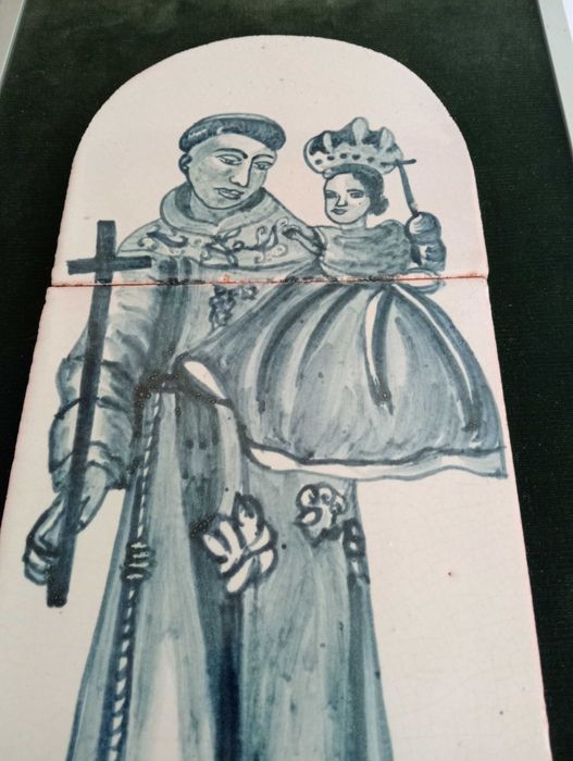 Vintage Painel 3 Azulejos Santo Antonio Assinado