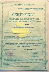 Certyfikat kompetencji zawodowych w drogowym transporcie rzeczy