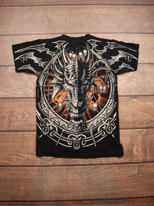 Vintage Rock Eagle Skulls Monster czarna koszulka z krótkim rękawem