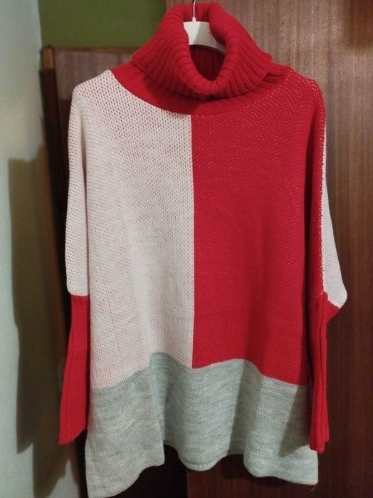Camisola malha overzise nova nos tons vermelho e cinza