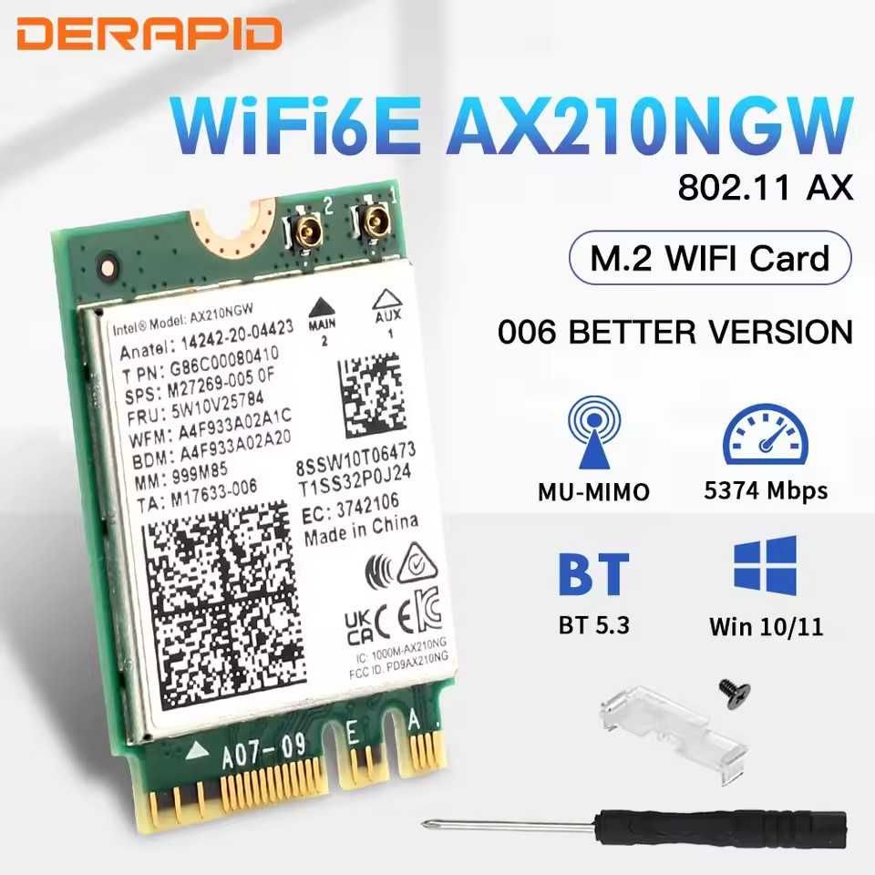 Wi-Fi 6E Intel AX210 NGFF Bluetooth 5.3 m.2 pcie адаптер wifi модуль
