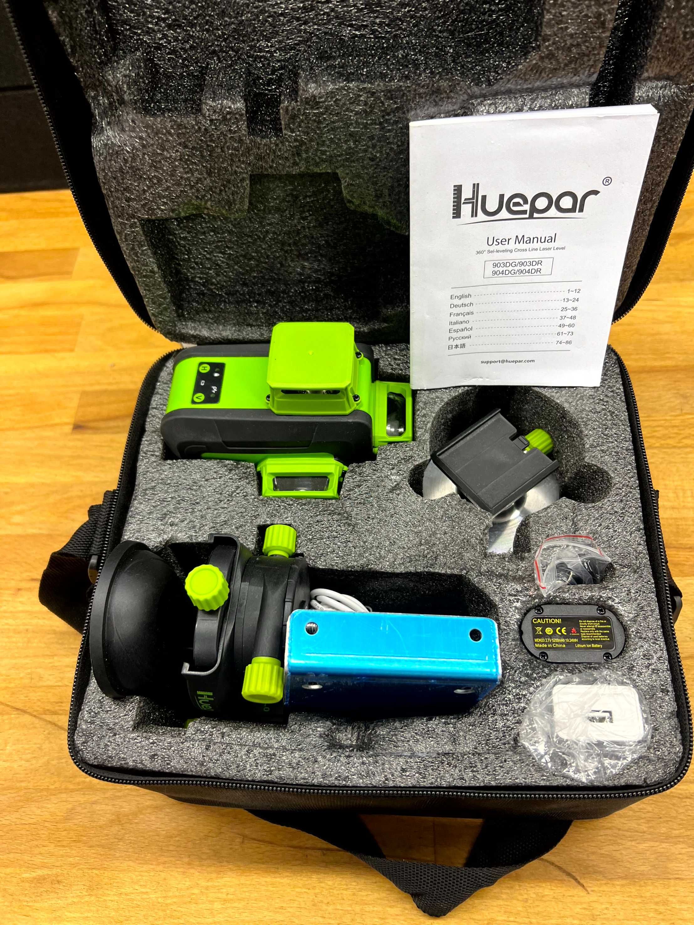 HUEPAR 904DG zestaw Laser zielony Wieloliniowy krzyżowy Pilot aku USB