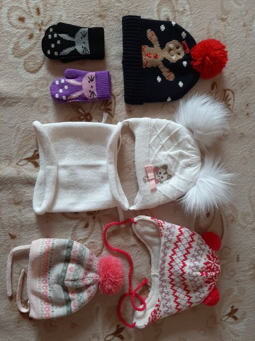 Шапка зимняя + снуд 44 р, варежки