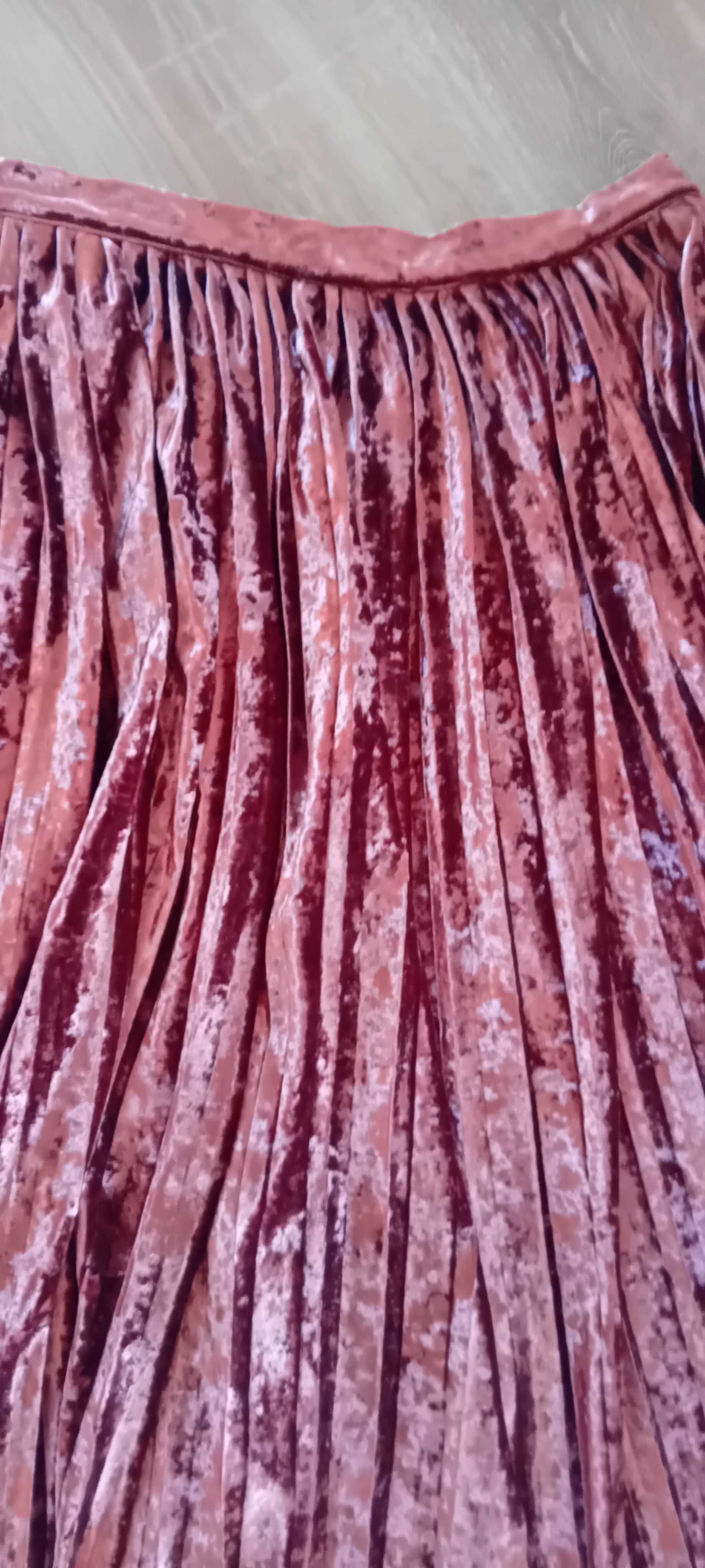 Spodnica plisowana 38 m miedziana welur plisy ceglasta jak nowa midi
