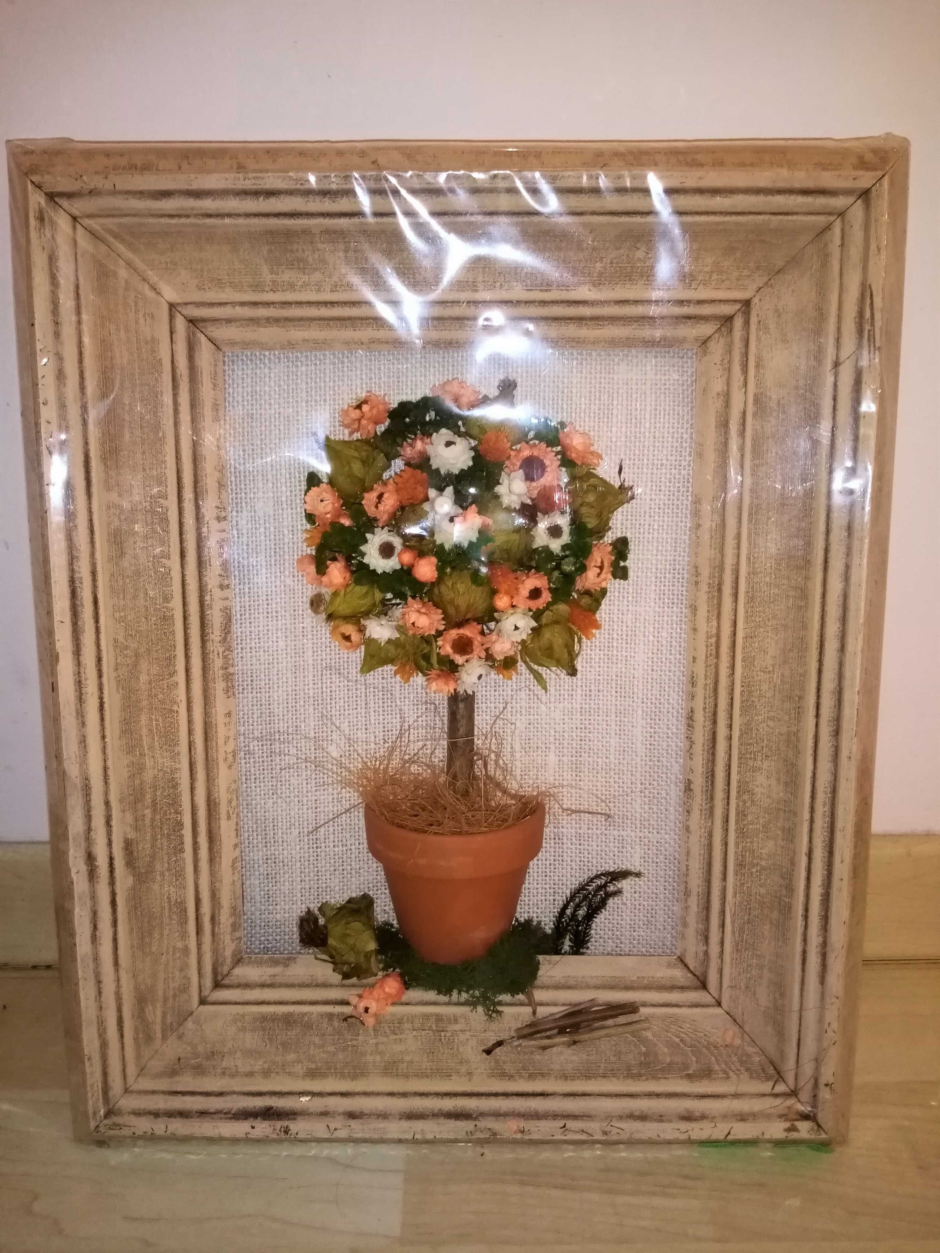 Piękny obraz z suszonych kwiatów, na prezent, ręcznie robiony